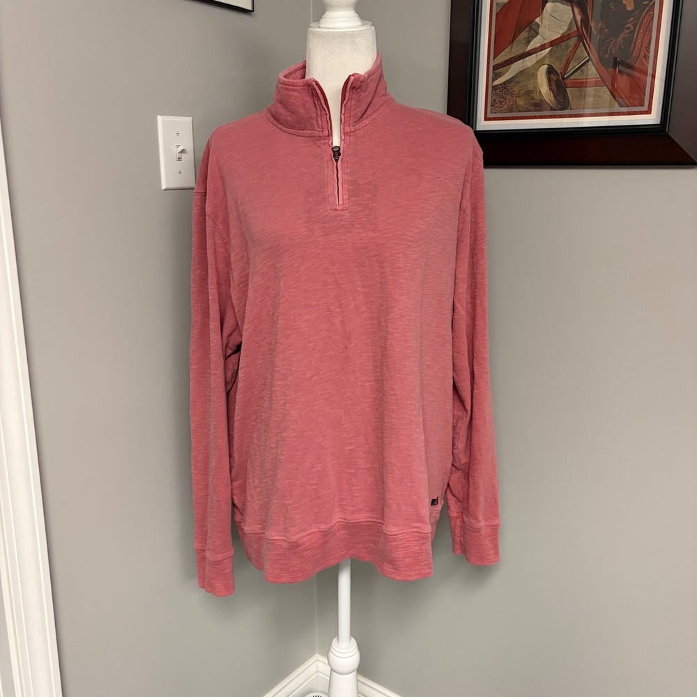 Faherty Brand Mens XXL Pink Slub Knit Quarter Zip Pullover Sweatshirt Mock Neck